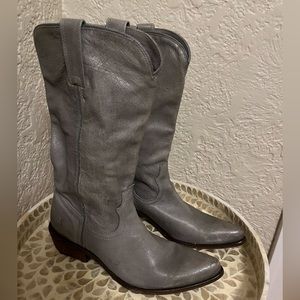 Frye Gray Leather Boots Size 8